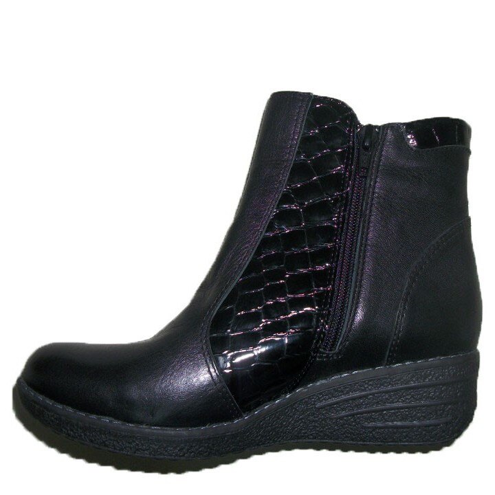 Botine clasice cu insertii de lac si cusaturi, D&J Exclusive, Negru