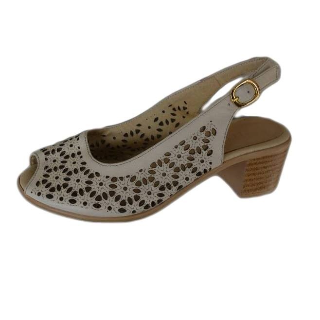 Sandale comode cu toc gros de inaltime medie, D&J Exclusive, Bej