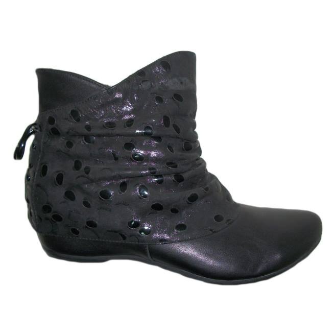 Botine din piele cu buline de lac,D&J Exclusive, Negru