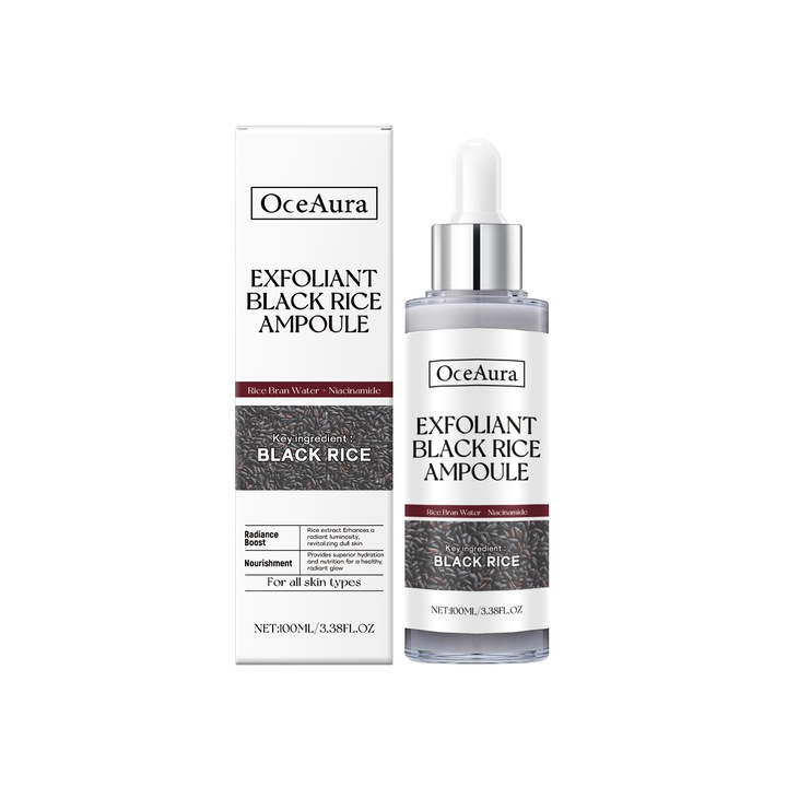 Exfoliant lichid pentru fata OceAura cu orez negru, set 3pcs, formula blanda, 150ml