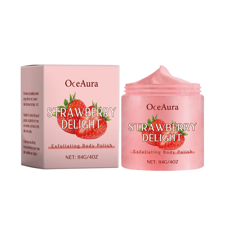 Gomaj exfoliant cu capsuni, OceAura 2 bucati, curata si hidrateaza, pentru toate tipurile de ten