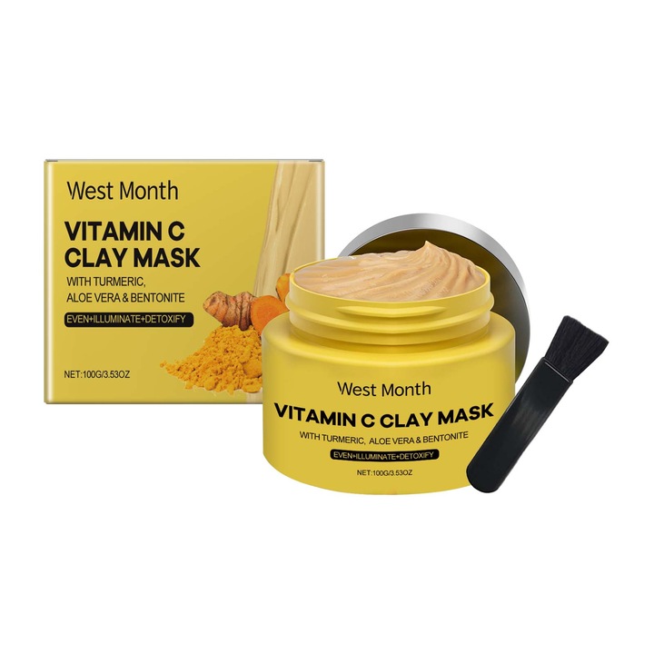 Masca de fata cu turmeric si vitamina C, West&Month, 2 bucati, curata si hraneste pielea, hidratanta