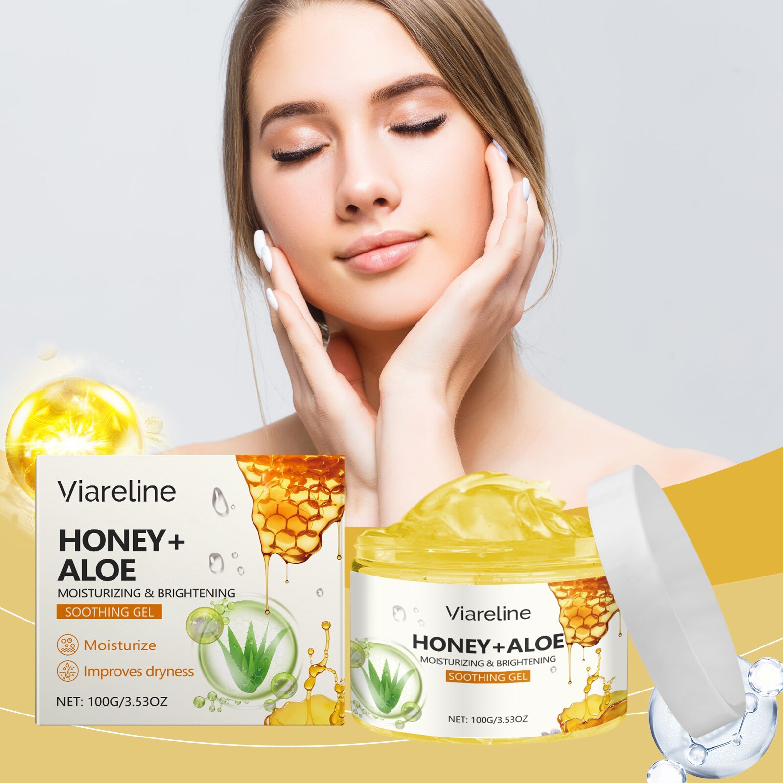 Gel hidratant cu miere de aloe vera, Viareline, textura usoara, 50ml -  eMAG.ro