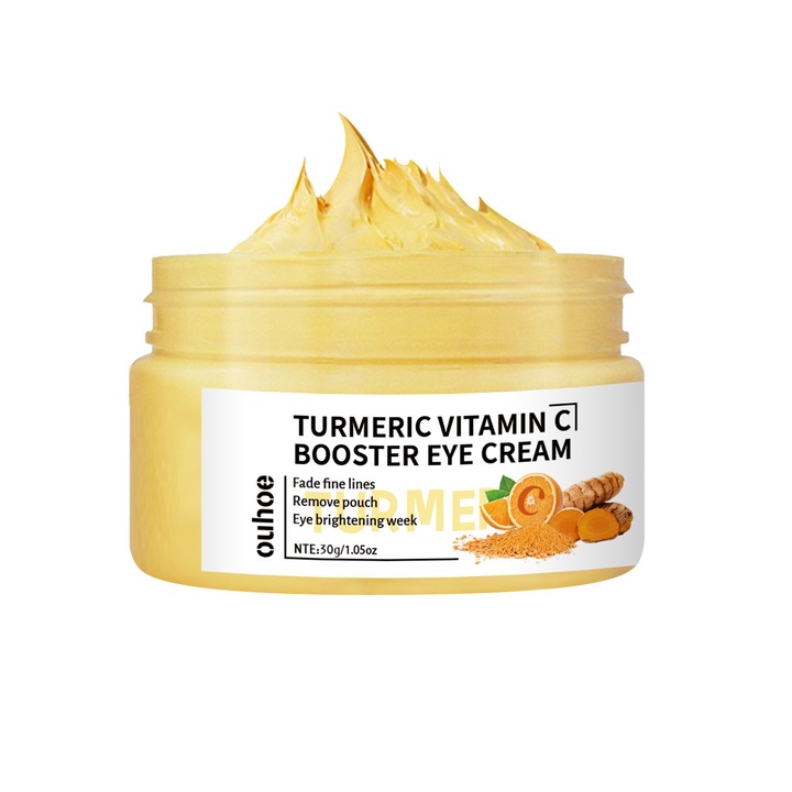 Kurkumás és C-vitaminos szemkörnyékápoló krém, OUHOE, csökkenti a sötét karikákat és a finom ráncokat, 30ml
