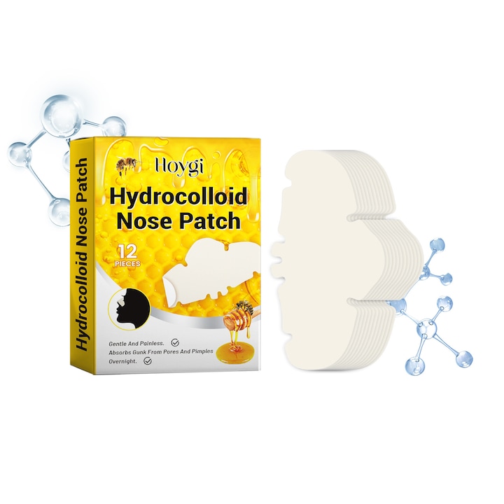 Pachet de 10 masti pentru nas Hoygi, hidrocoloid, curatare pori, eliminare puncte negre, invizibile