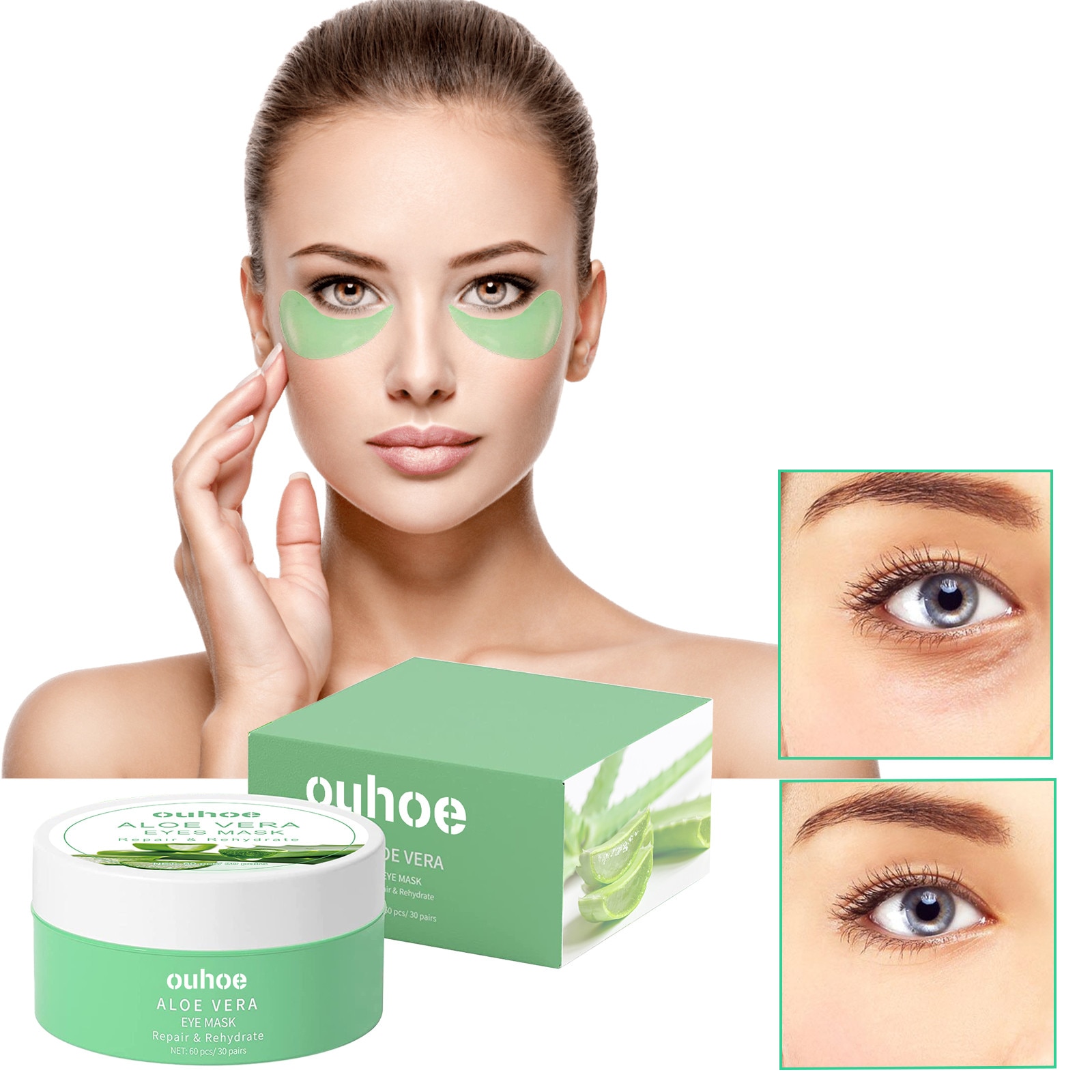 Masca pentru ochi cu aloe vera, 3 bucati, efect hidratant si anti-riduri -  eMAG.ro