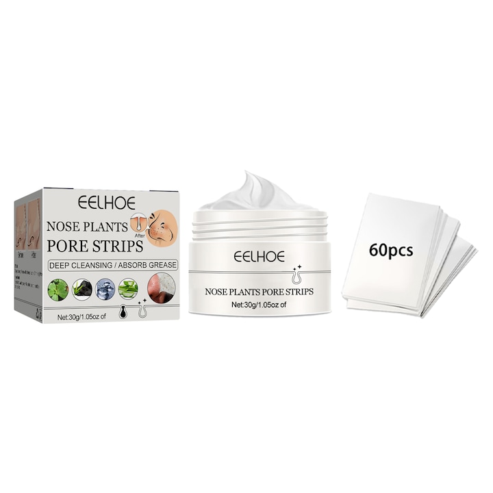 Set 60 masti pentru nas, EELHOE, indepartare puncte negre, 20 minute, 30g