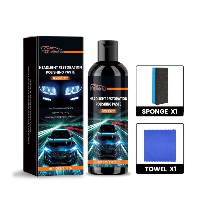 Set 2 creme de reparare a farurilor auto Homonth, pentru ingrijirea farurilor auto, lustruire, curatare, galbena, luminozitate