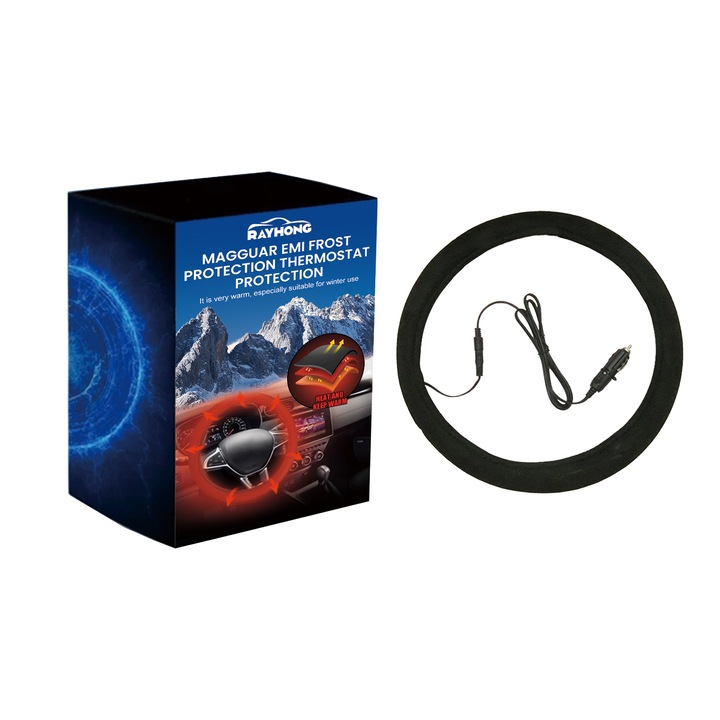 Husa auto incalzita pentru volan, Rayhong, non-alunecare, set de protectie pentru maini calde