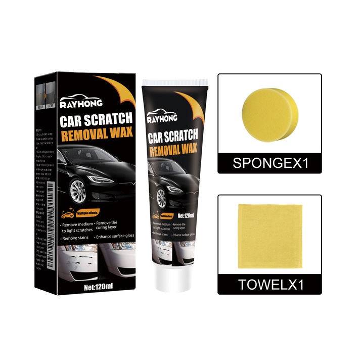 Kit de reparare zgarieturi auto Rayhong, 120ml, restaurare vopsea, curatare profunda, inclusiv burete, toate culorile.
