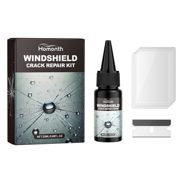 Kit de reparare crapaturi parbriz, Homonth, solutie nano, transparent, usor de utilizat
