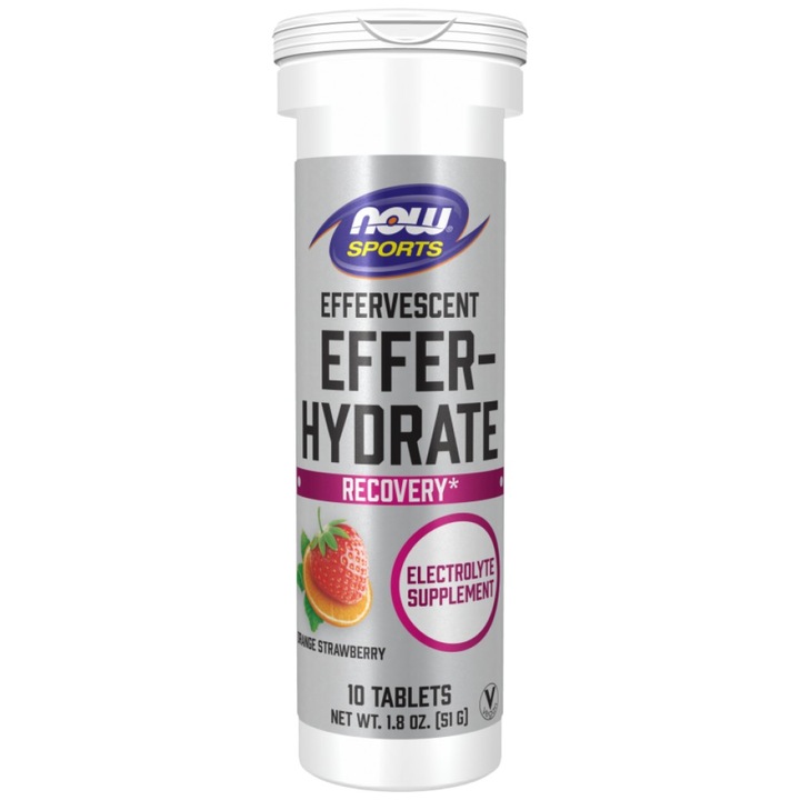 Supliment nutritiv, NOW Foods Effer-Hydrate / Recuperare Efervescenta, Capsuni si Portocale, 10 comprimate efervescente