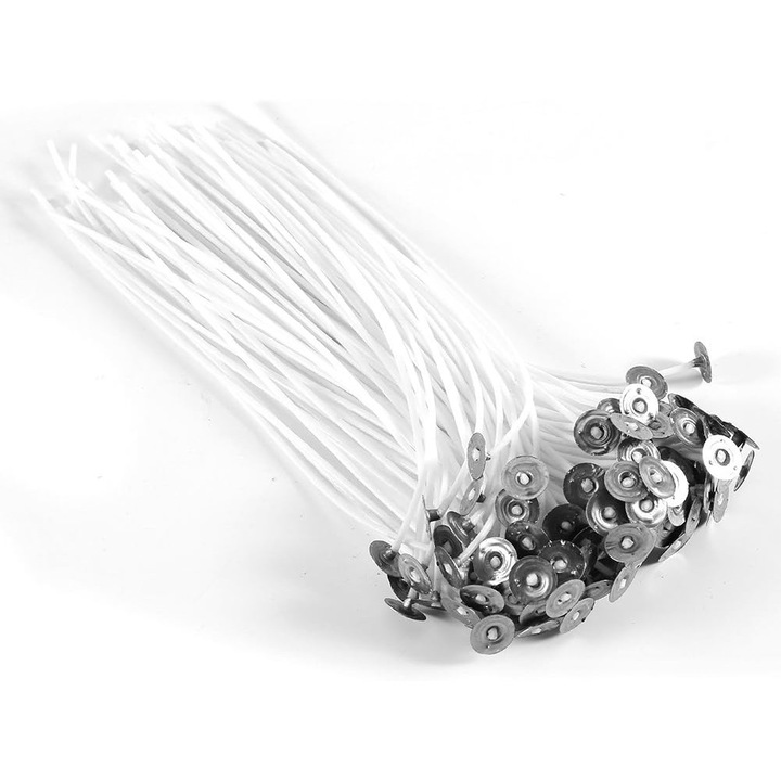 Fitiluri pentru lumanari fara fum, perfecte pentru a va crea propriile lumanari, cu design pre-cerat si materiale non-toxice, reglabile pentru creatii cu ceara de soia (100 buc.)