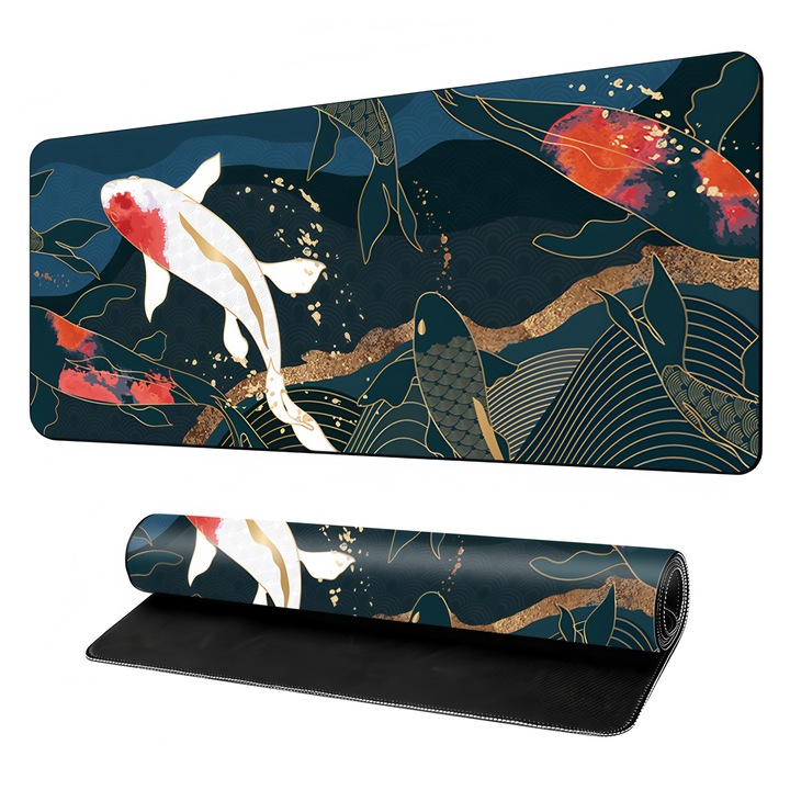 Gamer egérpad, BOMSTOM, Fekete-fehér ponty, gumírozott talp, varrott szél, 900x400x3mm, többszínű