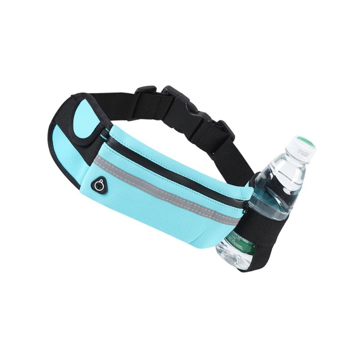 Sport övtáska, unisex, multifunkcionális, neoprén anyag, légáteresztő és kényelmes, kopásálló, állítható, nagy kapacitású, fényvisszaverő csíkokkal és fülhallgató nyílással, égszínkék