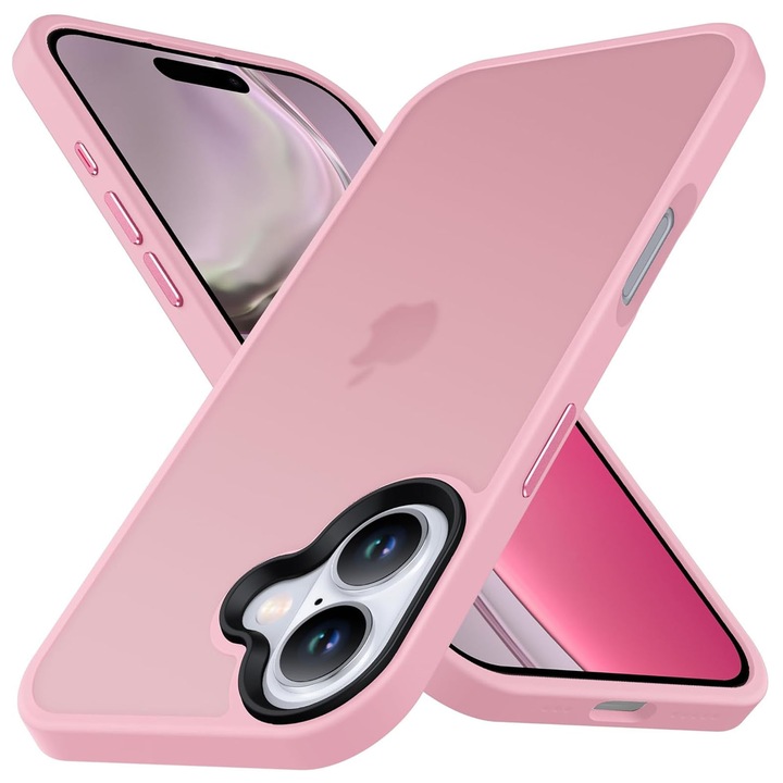 Husa telefon compatibila iPhone 16 plus, Hggzeg, Husa protectie, Rezistent la cadere, Design ultra slim, Antizgarieturi si rezistent la socuri, Moale, Protectie Camera, Decupaje Precise, Design mata, PC/TPU, Roz