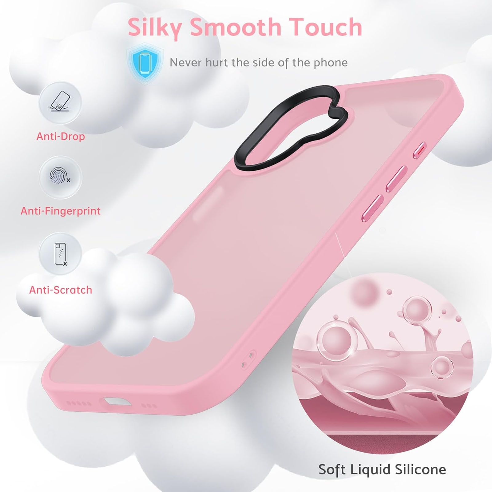 Husa telefon compatibila iPhone 16 plus, Hggzeg, Husa protectie, Rezistent la cadere, Design ultra slim, Antizgarieturi si rezistent la socuri, Moale, Protectie Camera, Decupaje Precise, Design mata, PC/TPU, Roz