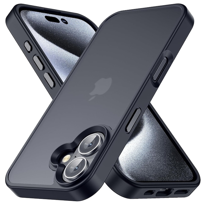 Husa telefon compatibila iPhone 16 plus, Hggzeg, Husa protectie, Rezistent la cadere, Design ultra slim, Antizgarieturi si rezistent la socuri, Moale, Protectie Camera, Decupaje Precise, Design mata, PC/TPU, Negru