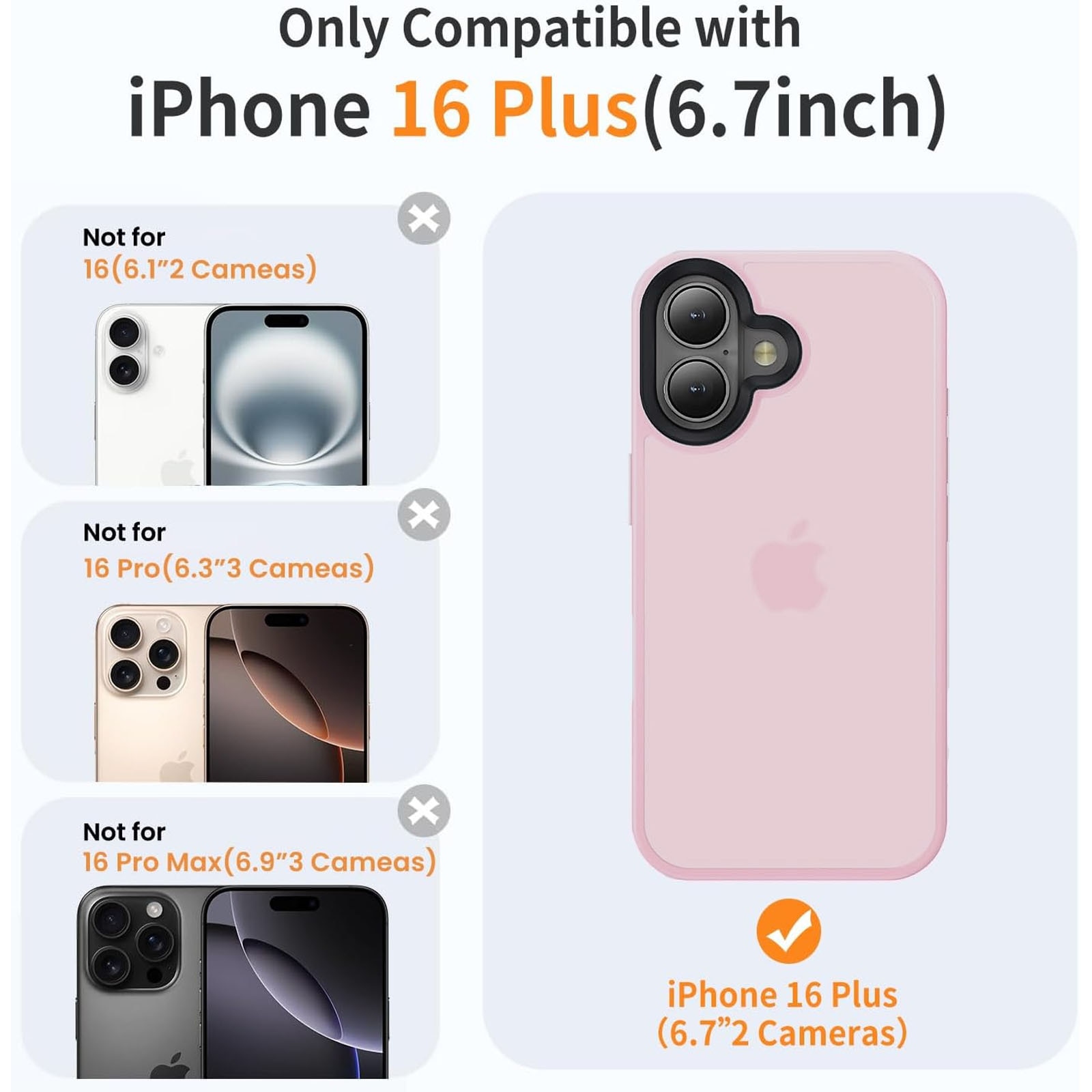 Husa telefon compatibila iPhone 16 plus, Hggzeg, Husa protectie, Rezistent la cadere, Design ultra slim, Antizgarieturi si rezistent la socuri, Moale, Protectie Camera, Decupaje Precise, Design mata, PC/TPU, Roz