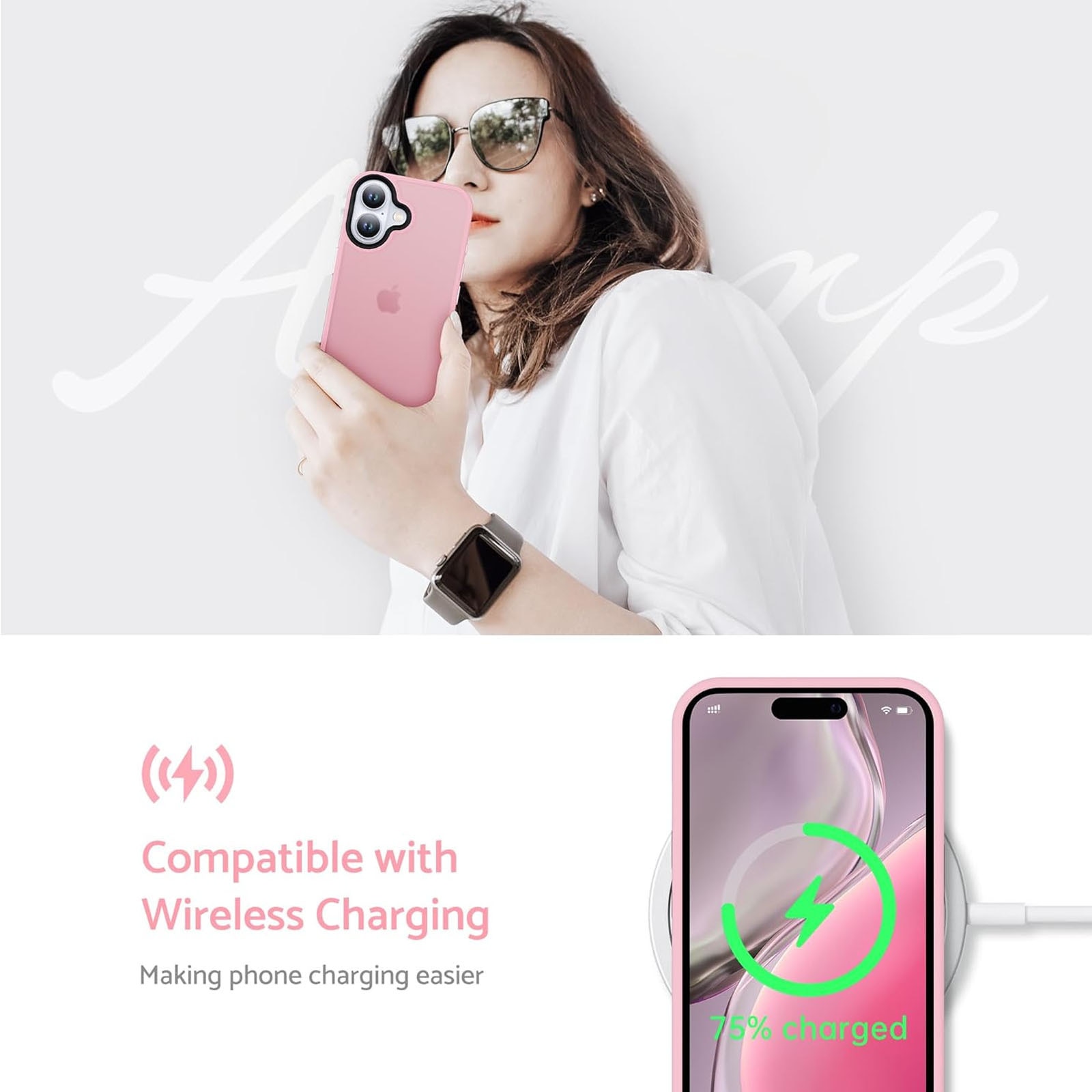 Husa telefon compatibila iPhone 16 plus, Hggzeg, Husa protectie, Rezistent la cadere, Design ultra slim, Antizgarieturi si rezistent la socuri, Moale, Protectie Camera, Decupaje Precise, Design mata, PC/TPU, Roz