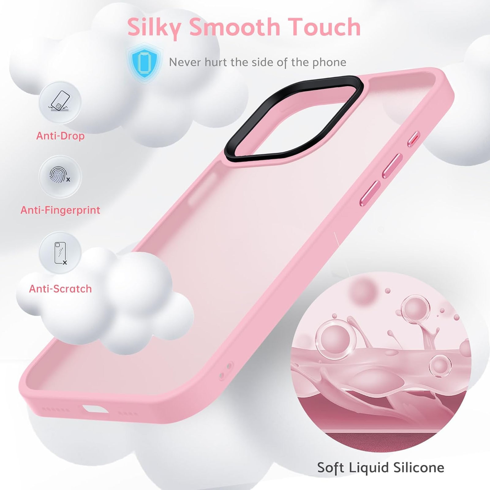Husa telefon compatibila iPhone 16 Pro, Hggzeg, Husa protectie, Rezistent la cadere, Design ultra slim, Antizgarieturi si rezistent la socuri, Moale, Protectie Camera, Decupaje Precise, Design mata, PC/TPU, Roz
