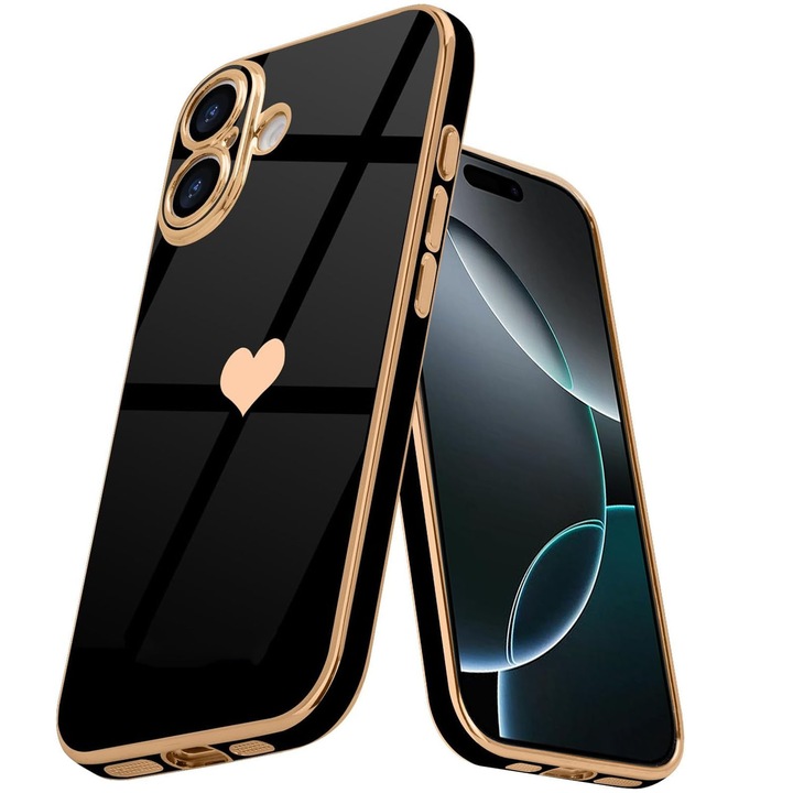 Husa telefon compatibila iPhone 16 plus, Hggzeg, Husa protectie, Antizgarieturi si rezistent la socuri, Margini ridicate pentru protectia ecranului, Protectie Camera, Usor de instalat, TPU, Negru