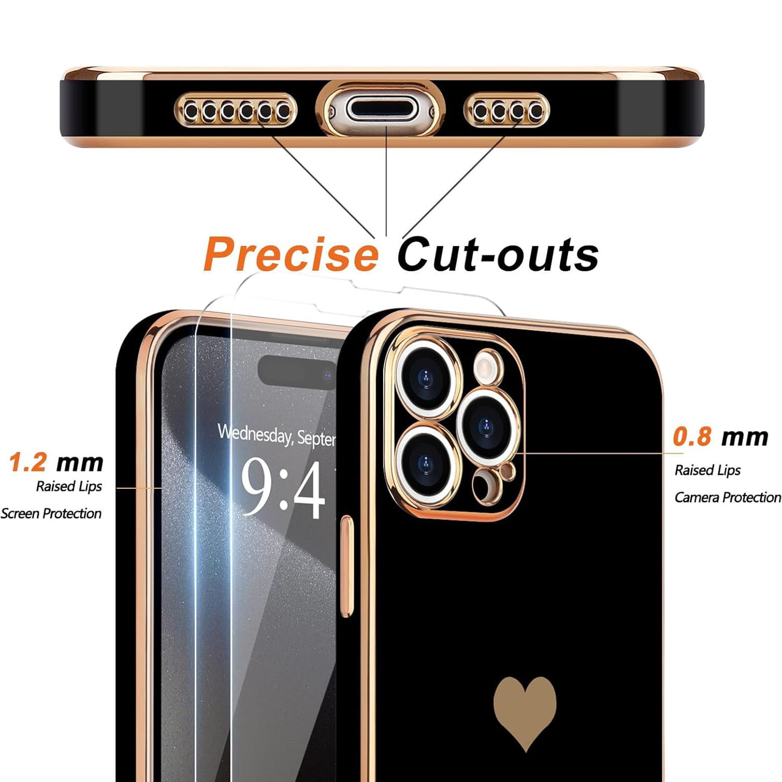 Husa telefon compatibila iPhone 15, Hggzeg, Husa protectie, Antizgarieturi si rezistent la socuri, Margini ridicate pentru protectia ecranului, Protectie Camera, Usor de instalat, TPU, Negru