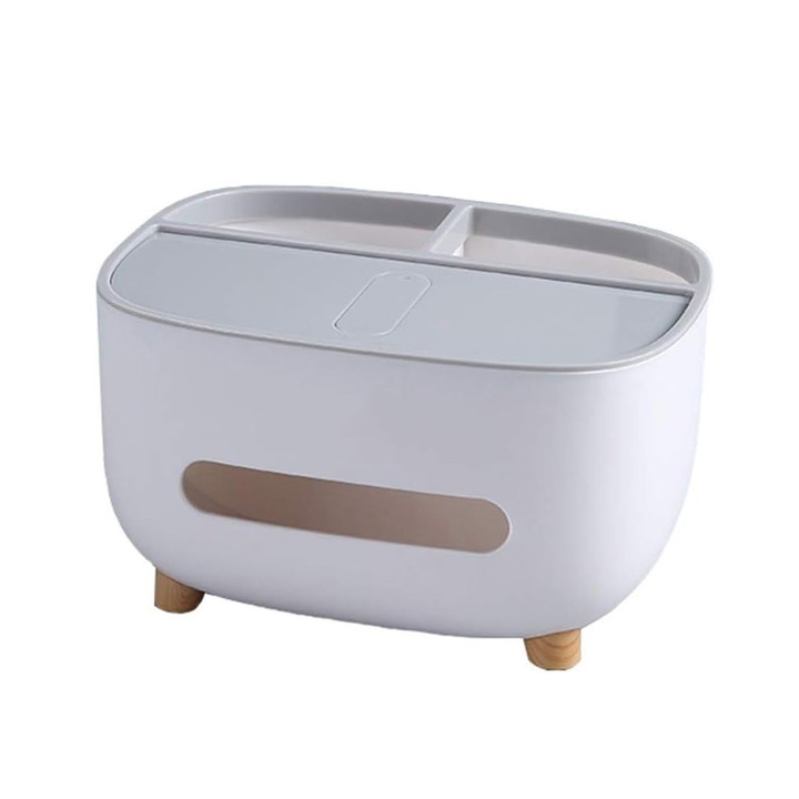 Cutie decorativa pentru servetele, ZGGZERG, Constuctie robusta, Cu 2 compartimente, Utilizarea convenabila, Rezistenta de lunga durata, Usor de utilizat si de depozitat, Pentru birou, masina, restaurant, PP, 21*16*12cm, Gri