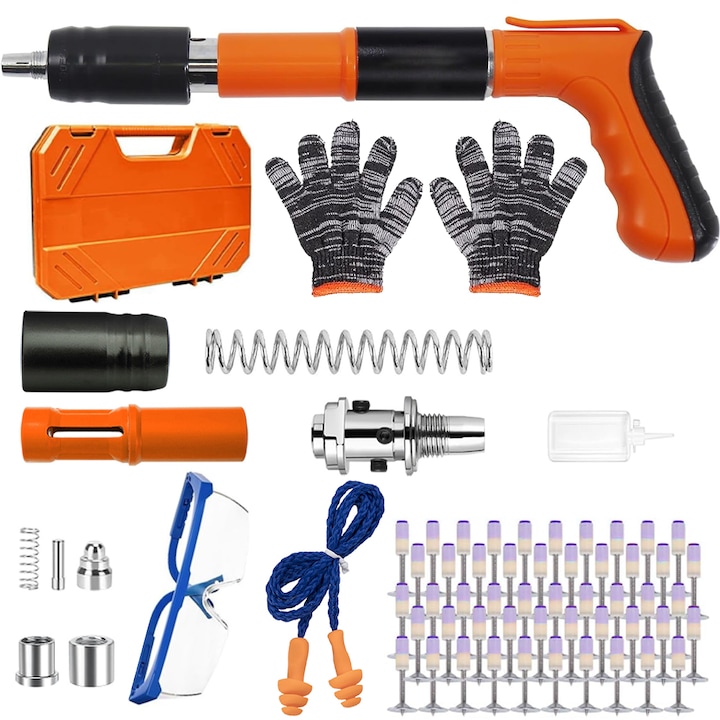 Pistol de Cuie Manual, Cuielor Pe Perete cu 5 Viteze, 100 de Cuie Incluse, pentru Pereti, Tavan, Beton si Fixare Cabluri