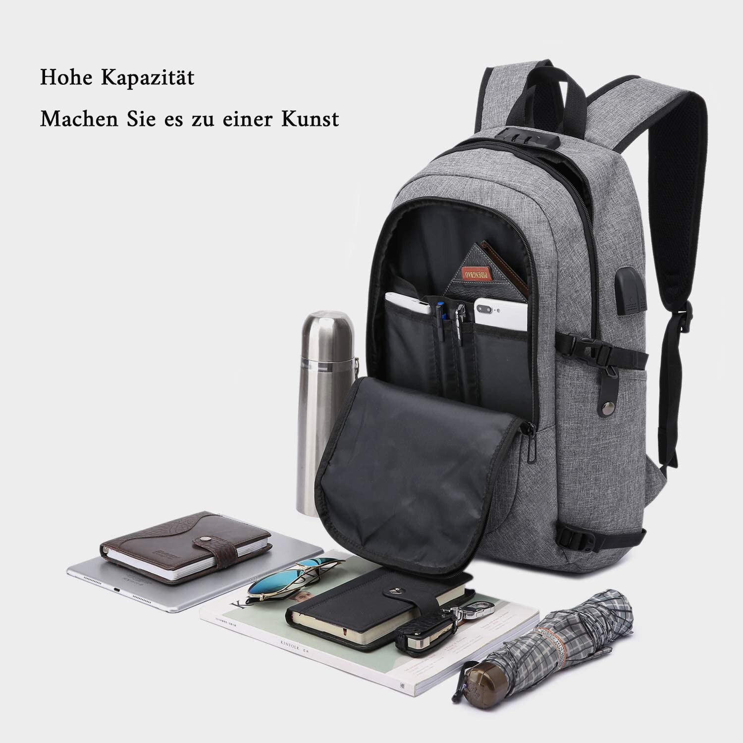 Rucsac Enforose pentru laptop, compartiment captusit 15.6", rezistent la apa, bumbac, abanos