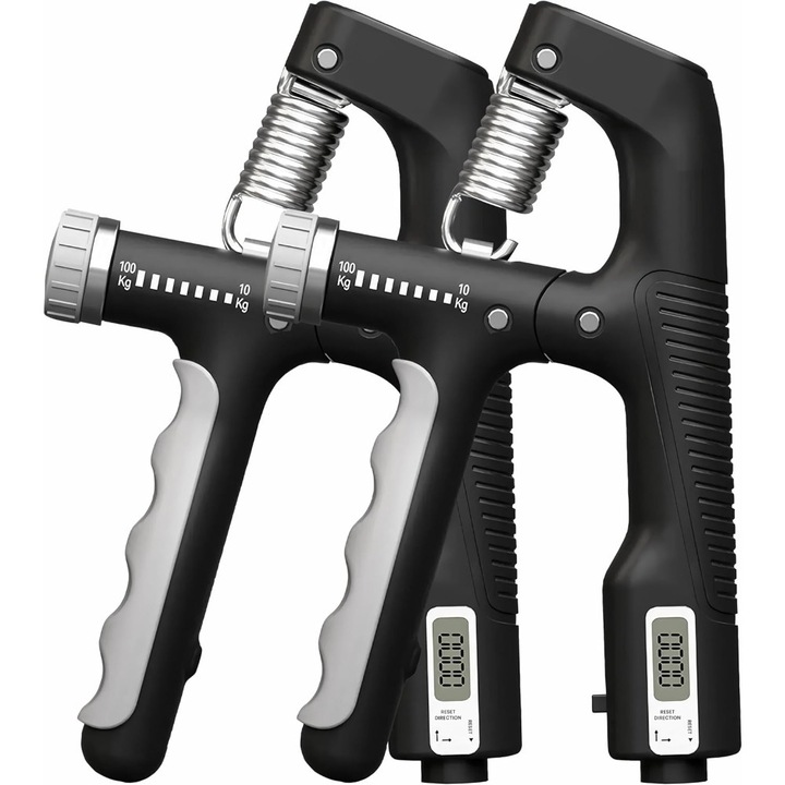 Set de 2 hand trainers, Ronyes, rezistenta reglabila 10-100 kg, ergonomic, negru