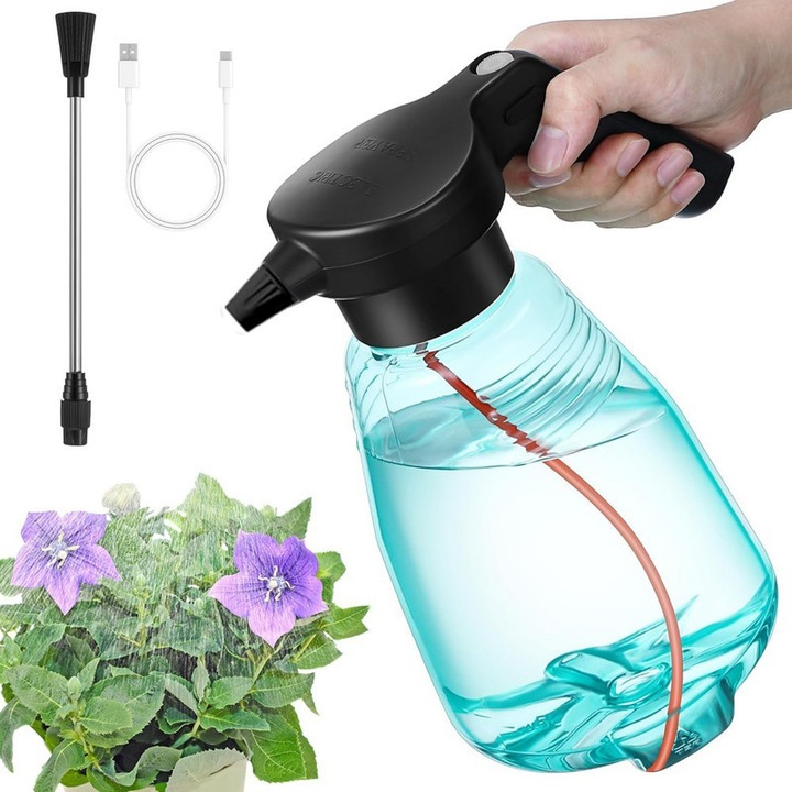 Електрическа градинска пръскачка, Ronyes, презареждаща се, въртяща се дюза, 2 л, зелена