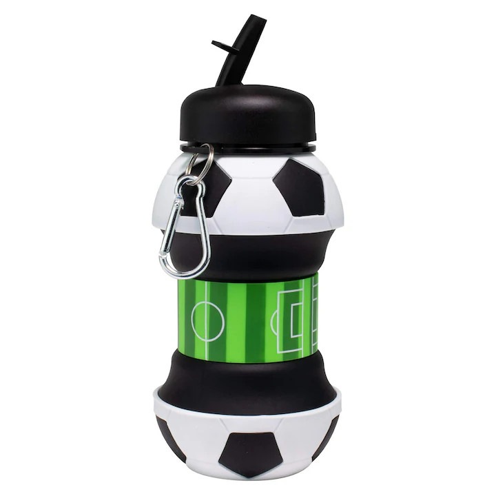 Összecsukható kulacs, Dussdote, focilabda alakú, 550 ml, fekete/fehér