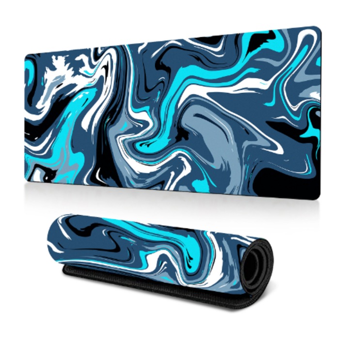 OEM Kiterjesztett gamer egérpad absztrakt tintával és folyékony hullámokkal, nagy méretű, nagy egérpad csúszásgátló talppal és varrott szélekkel, számítógépes billentyűzet egérpad otthoni irodai munkához