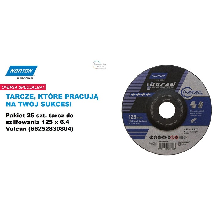 25 darab Norton Vulcan 125x6.4mm csiszolótárcsa fémhez