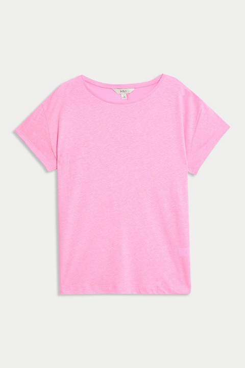 Marks & Spencer, Tricou din amestec de in si modal, Roz pastel