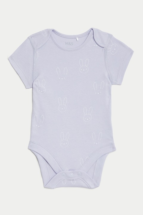 Marks & Spencer, Body uni de bumbac, Lila/Bej deschis