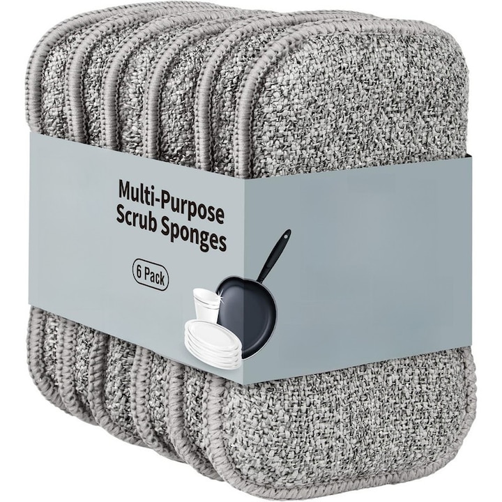 Set de 6 bureti de vase, Ronyes®, lavabil, antibacterian, fata-verso, microfibra, potrivit pentru farfurii si tigai