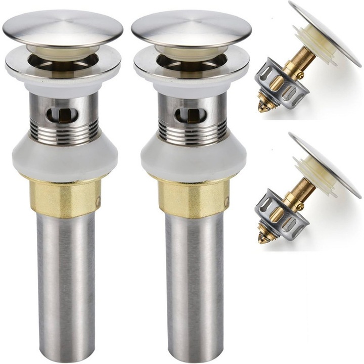 Set de 2 dopuri pop-up pentru chiuveta, Ronyes, inox, filtrare detasabila