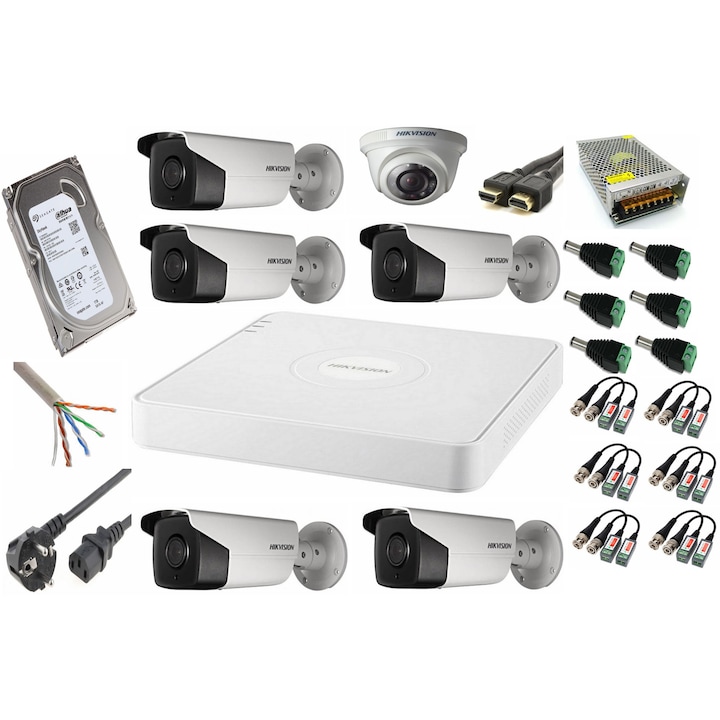 Sistem supraveghere video complet ENVIO IP POE cu 4 camere Full Color 5MP PESS-KIT4CH3BFM60H5001DFM70H500S-WMHDD