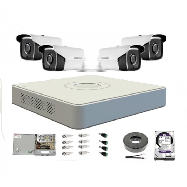 Kit Supraveghere IP PoE cu 2 Camere 4MP (2K) IR 50m, exterior, inregistrare 4MP, extensibil la 16, Complet, acces mobil, noapte/zi, OOGIS™ P4MF2ERR