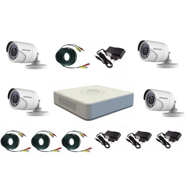 Kit Supraveghere 2MP, 4 Canale DVR, Camere Exterioare Rezistente la Vreme, Monitorizare Remote Mobila, Set 2 Camere