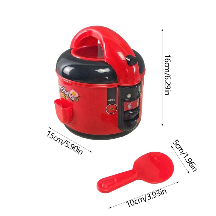 Миниатюрна оризоварка за деца, червена, 16x15x15 см, комплект с лъжица за ориз