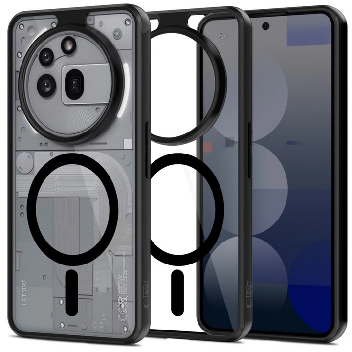Калъф за телефон, съвместим с Nothing Phone (3a) Pro - Tech-Protect Magmat MagSafe, съвместим с прозрачен пластмасов заден капак с черна силиконова рамка