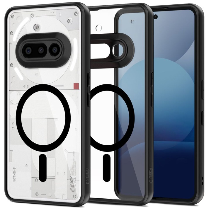 Калъф за телефон TECH-PROTECT, Съвместим с Nothing Phone (3a), Magmat, MagSafe, Пластмаса/Силикон, Прозрачен/Черен