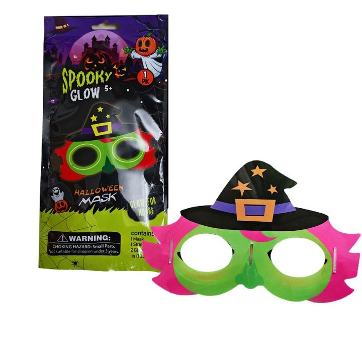 Masca Luminiscenta cu Betisoare Fluorescente (Frankenstein si Magician), Accesorii Petrecere pentru Copii +3 Ani, Ideal pentru Halloween/Sarbatori/Petreceri si Activitati Noapte