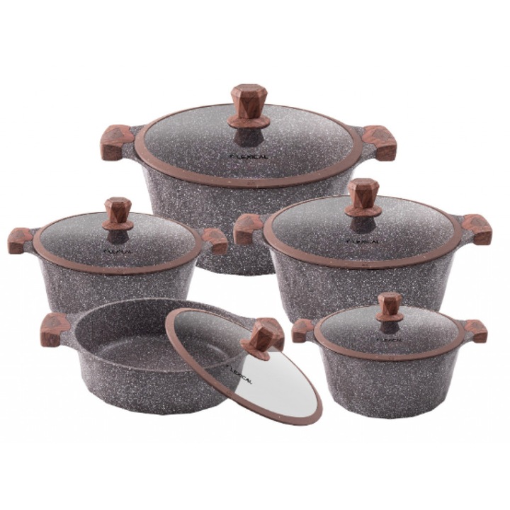 Комплект съдове за готвене Lexical Pearl Series, Бързо готвене, Максимално задържане на температура, Размер: 20, 24, 28, 32 сантиметра, Цвят: Перлено кафяв