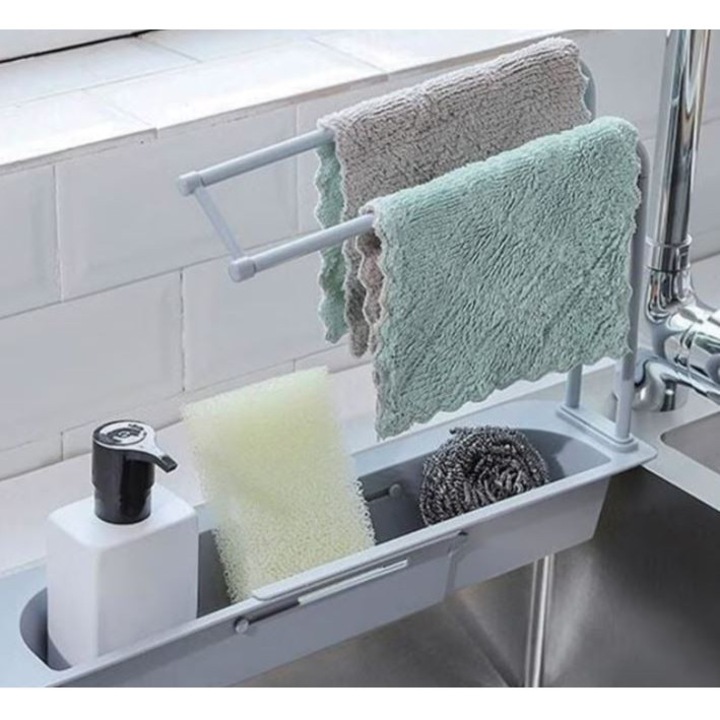 Suport organizator chiuveta, extensibil, gri, 36-50x8.5x27cm