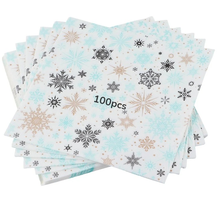 Комплект от 100 хартиени кърпи с форма на снежинка, многоцветни, 8,7x6,9x1,4 инча