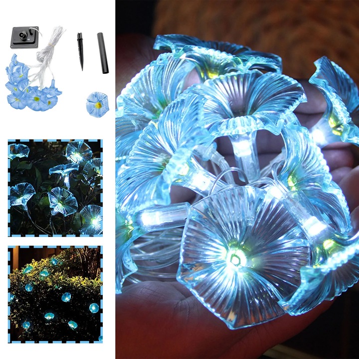YANYXR Соларни лампи за градина, гирлянд 10 LED цветя петуния, бял, 10м